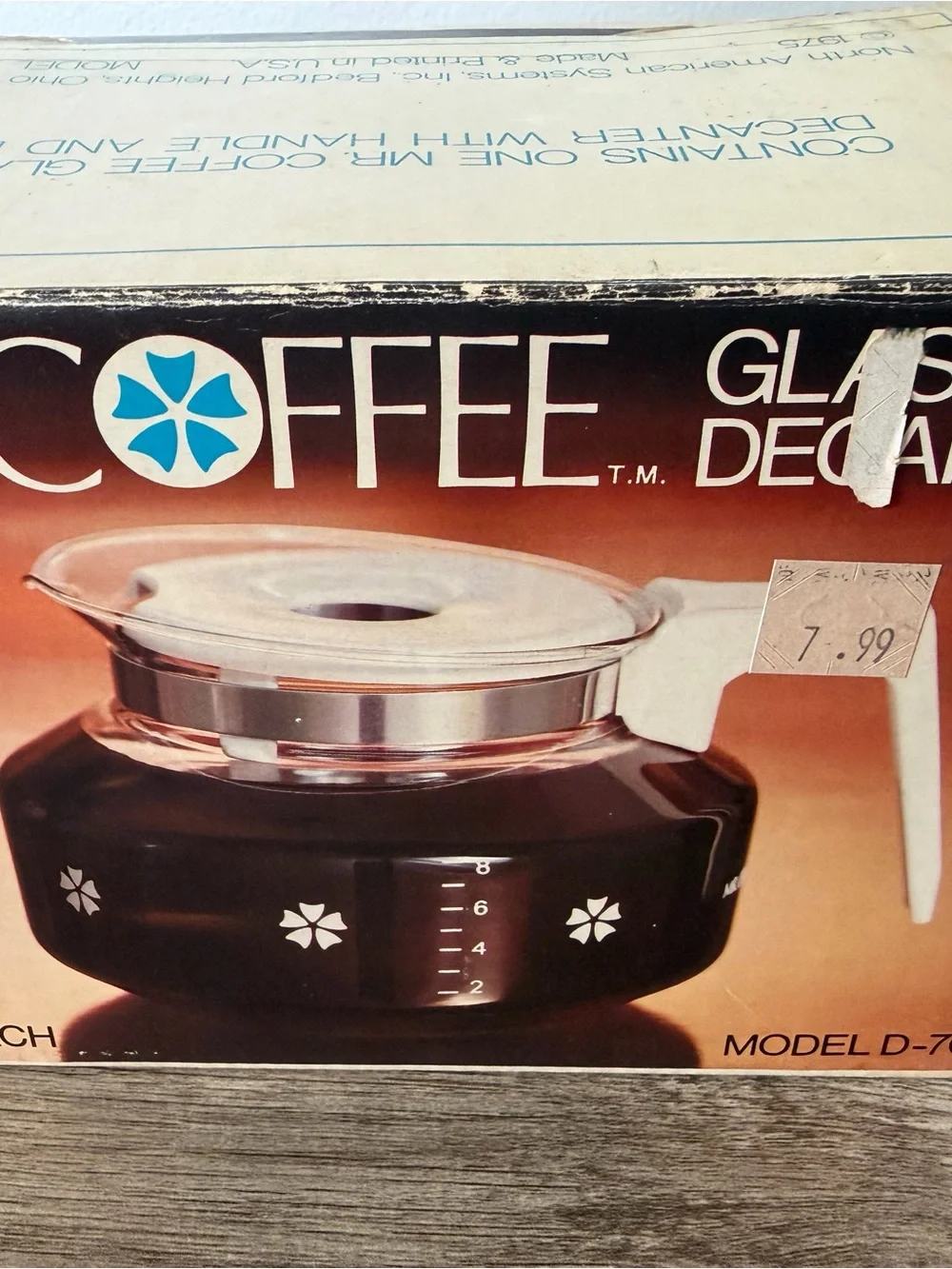 NIB: Vintage 1975 Mr. Coffee Glass Decanter D-7C: Floral Design, 10 Cup Carafe